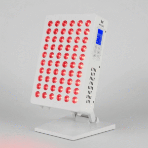 Mvolo Elite Series 306 red light panel standing on a table with its remote