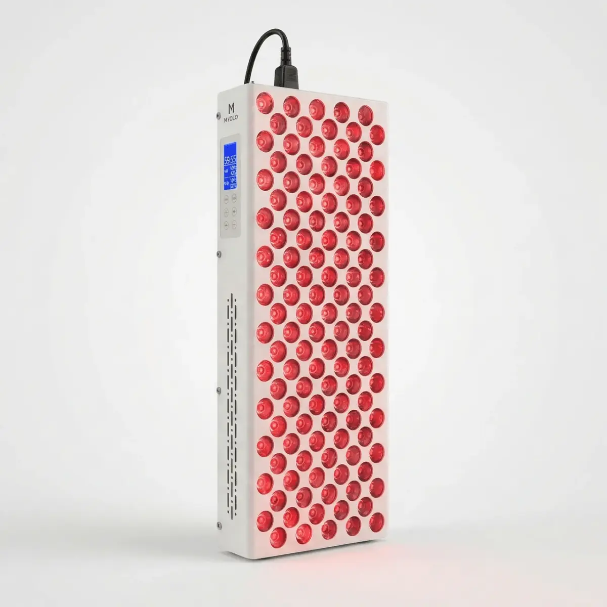 Mvolo Elite Series 506 red light therapy panel with 120 dual-chip LEDs switched on