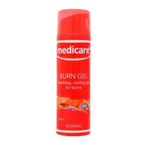 Medicare 125ml cooling burn gel pump bottle shown on a plain background