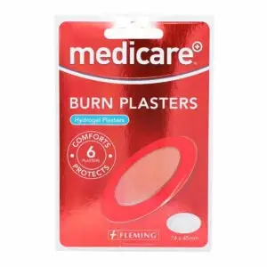 Medicare sterile burn plasters 6 pack box with hydrogel dressings