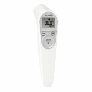 Microlife NC 200 non-contact thermometer, front, showing a reading of 36.8 °C on the display