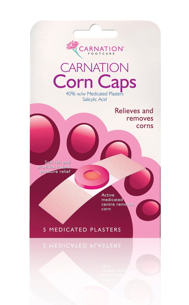 Carnation pack of 5 corn caps plasters with soft felt rings for foot corns