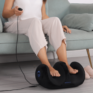 REATHLETE FOOTOASIS shiatsu foot massager with heat, shown with feet resting inside the padded device