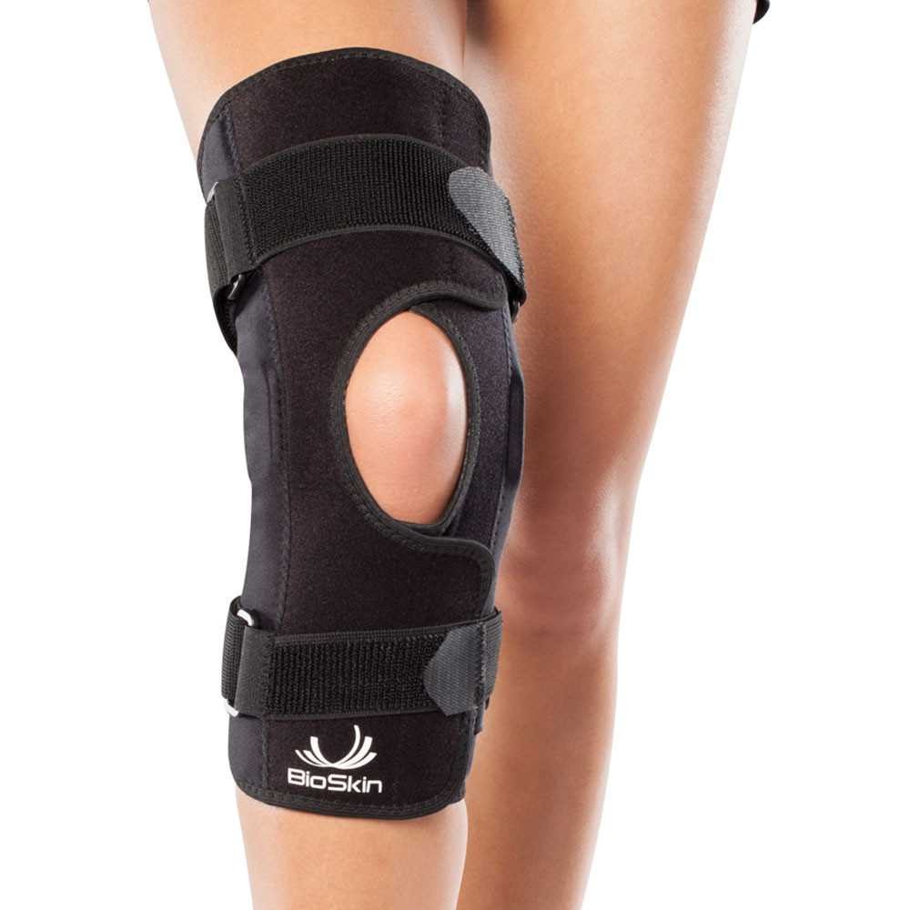 BioSkin wraparound hinged knee sleeve with bi-centric aluminium side hinges