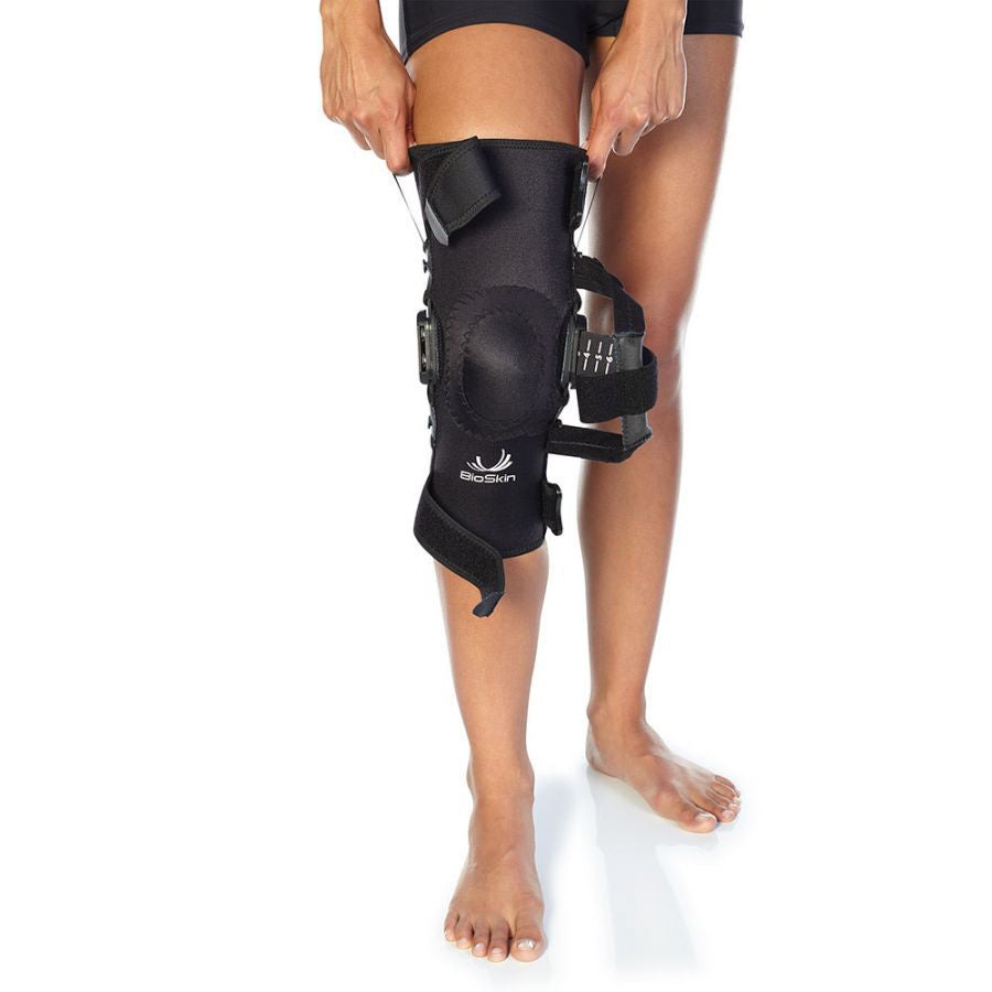 BioSkin Q Lok pull-on patella knee brace in size 3XL shown on a leg — view 3
