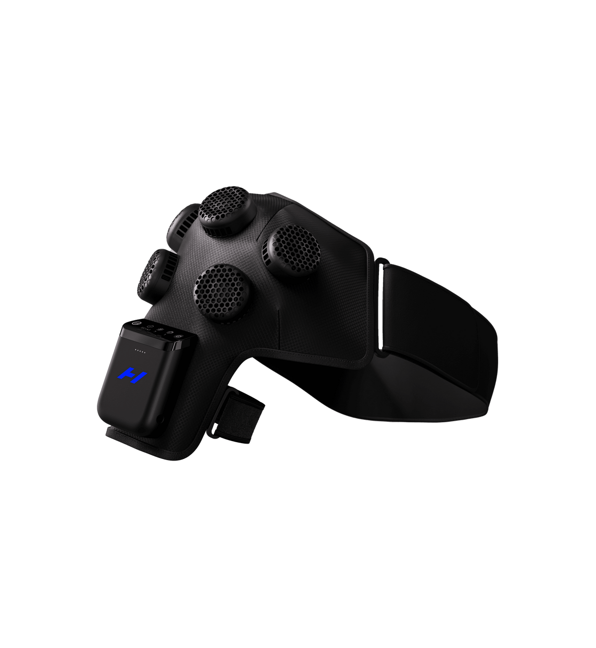 Hyperice X contrast therapy shoulder wrap strapped over a person's shoulder