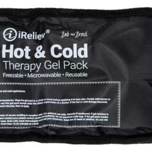 iReliev reusable hot cold gel pack, 11 x 14 inches, shown with securement straps