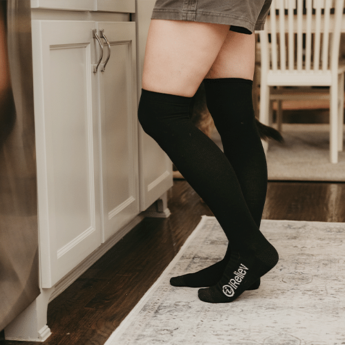 Beige knee-high bamboo compression socks by iReliev, size S/M, shown as a pair — view 5