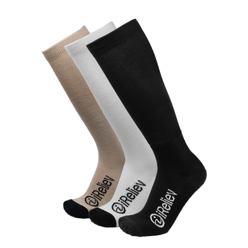 Beige knee-high bamboo compression socks by iReliev, size S/M, shown as a pair — view 2