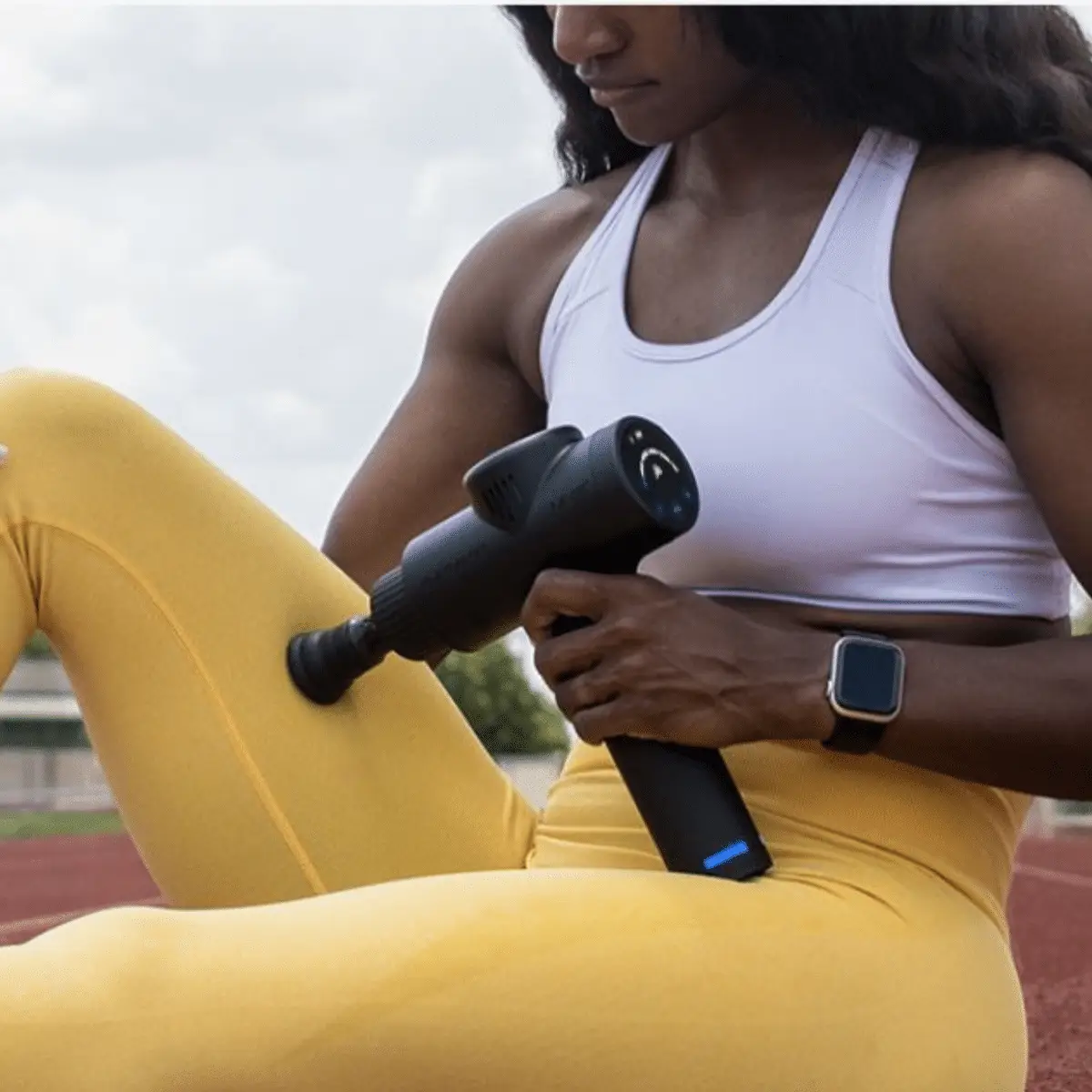PlayMakar MVP+ percussion massage gun with ProTips and ShocDuo dual head attachments — view 2