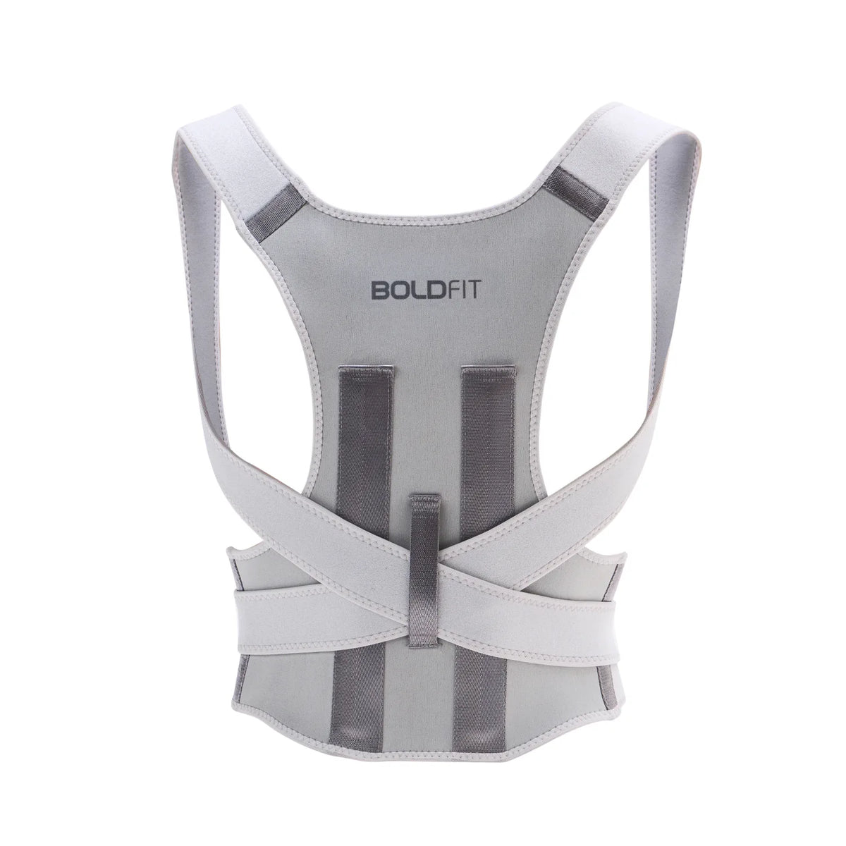Boldfit unisex posture corrector shoulder brace worn over a grey t-shirt