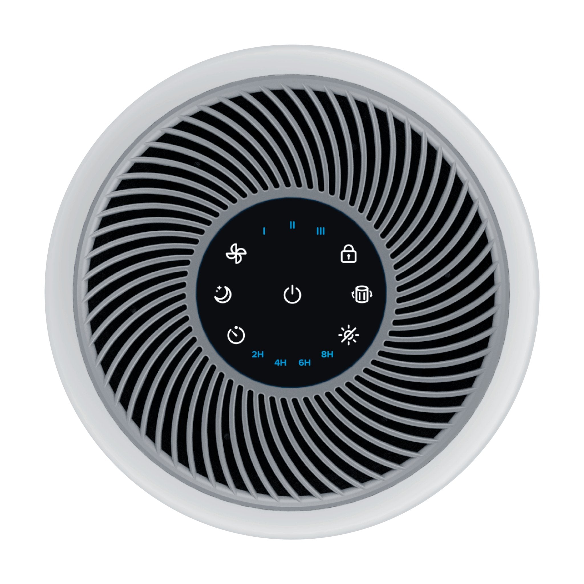 Top of the Levoit Core 300-P showing the touch control panel and air outlet grille