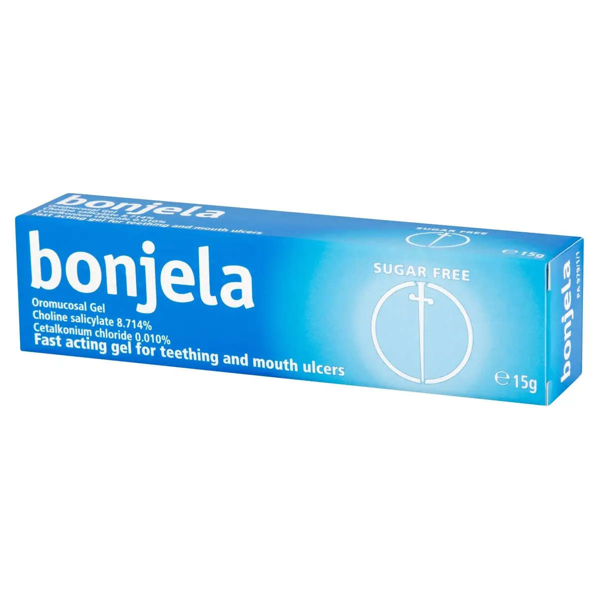 Medijel 15g mouth ulcer gel tube beside its box on a plain background — view 2