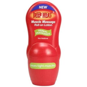 Deep Heat muscle massage roll on 50ml bottle with rollerball applicator