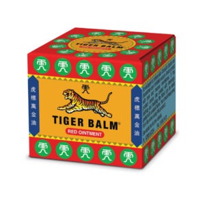 19g pot of Tiger Balm red ointment muscle rub with red and gold label