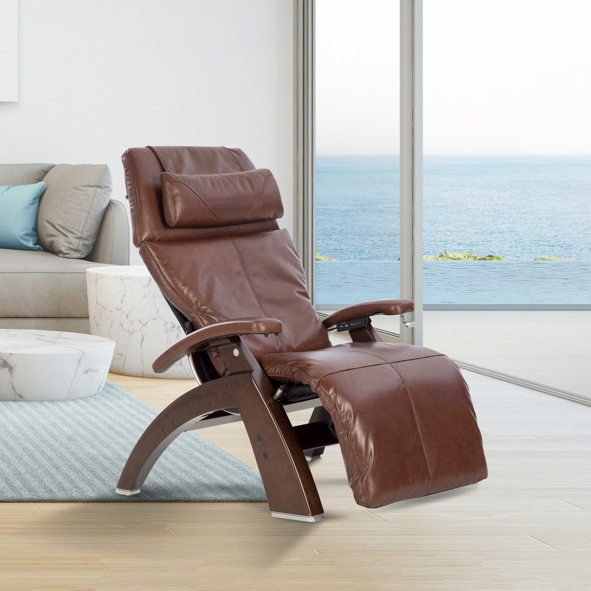 Human Touch Perfect Chair PC-420 zero gravity recliner reclined in a neutral, weightless position — view 3