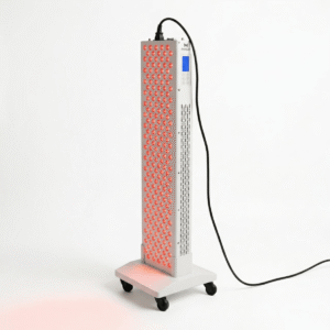 Mvolo Platinum Series 6000 red light panel standing upright with its dual LEDs switched on