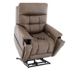 Pride Mobility VivaLift! Ultra power lift recliner (PLR-4955) in Capriccio Cappuccino fabric, raised in the lift position