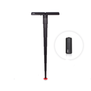 Sitpack 2.0 portable folding stool unfolded, showing its height-adjustable stem and compact folding base