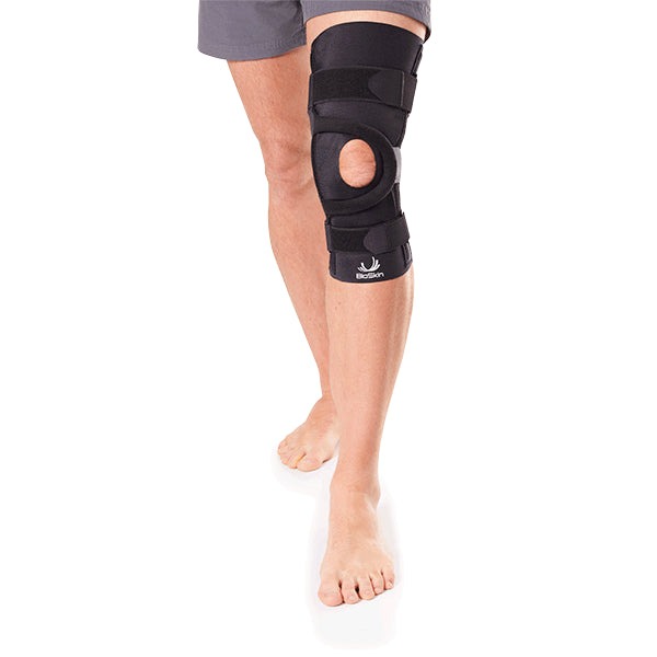 BioSkin Q Brace pull-on patella tracking knee brace in black with dynamic T-strap, size S — view 4