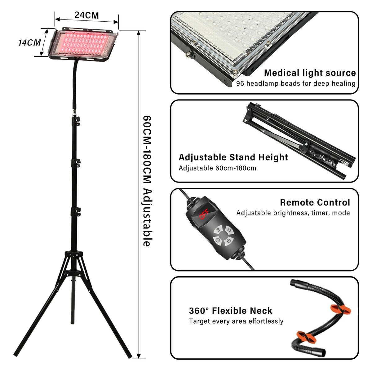 Lumy Health red light therapy lamp panel mounted on an adjustable floor stand — view 4
