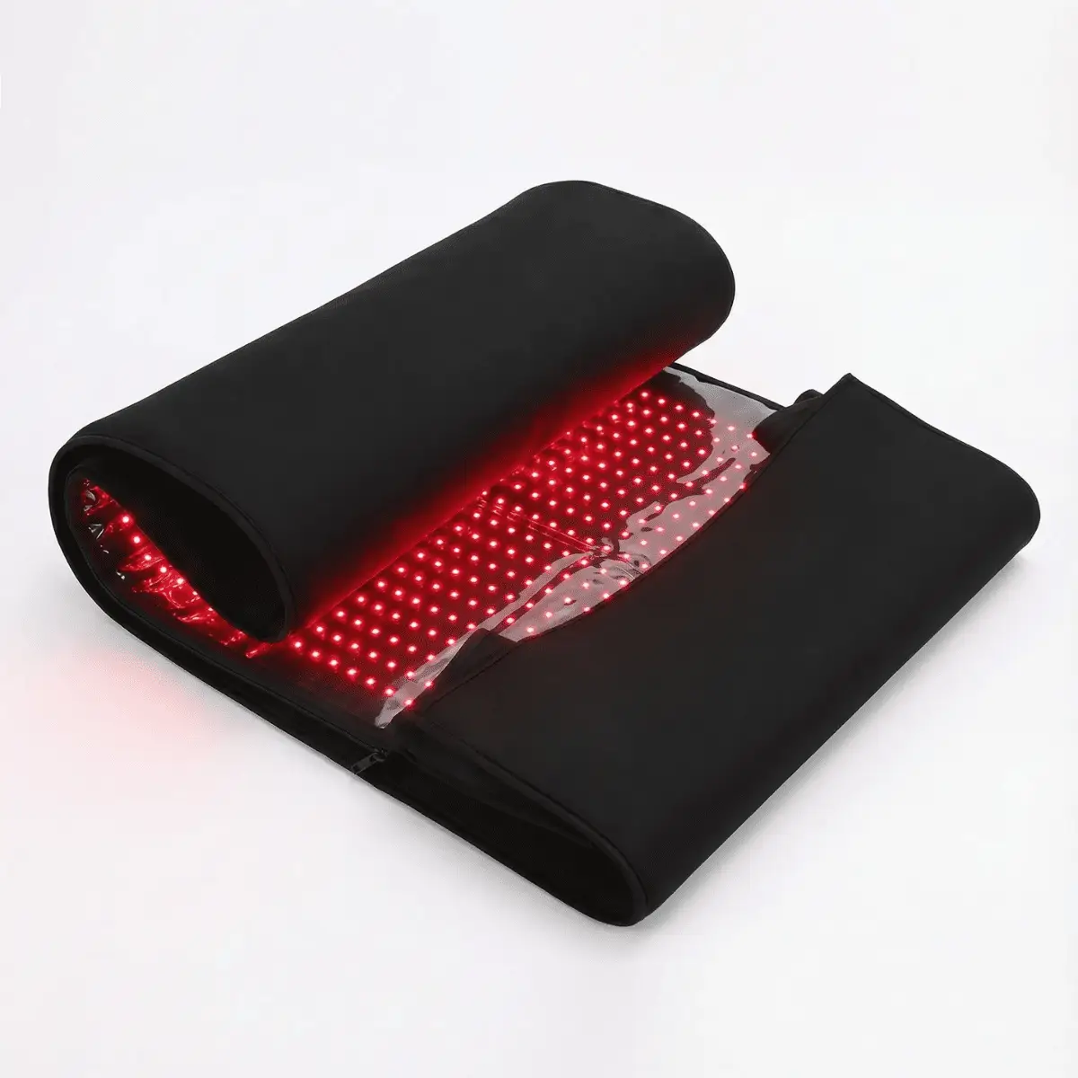 Mvolo red light therapy blanket unfolded, showing the red and near-infrared LED lining inside — view 4