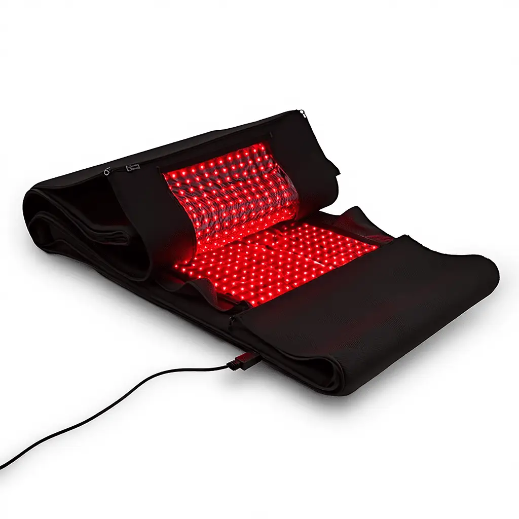 Mvolo red light therapy blanket unfolded, showing the red and near-infrared LED lining inside — view 2