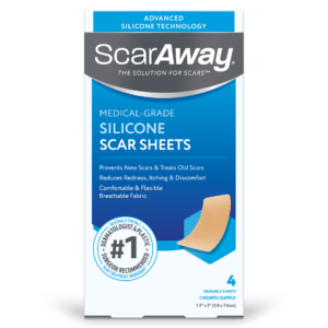 ScarAway Silicone Scar Sheets 4-sheet box, front