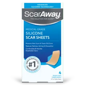 ScarAway Silicone Scar Sheets 4-sheet box, front