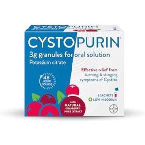 Cystopurin 3 g granules for oral solution, potassium citrate, pack of 6 sachets, front of carton