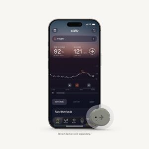 Stelo by Dexcom glucose biosensor and the Stelo app on a phone