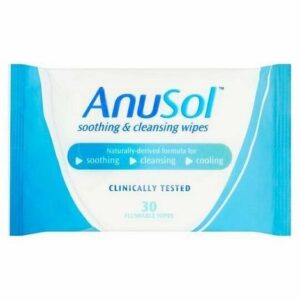Anusol Soothing & Cleansing Wipes, pack of 30 flushable wipes, front