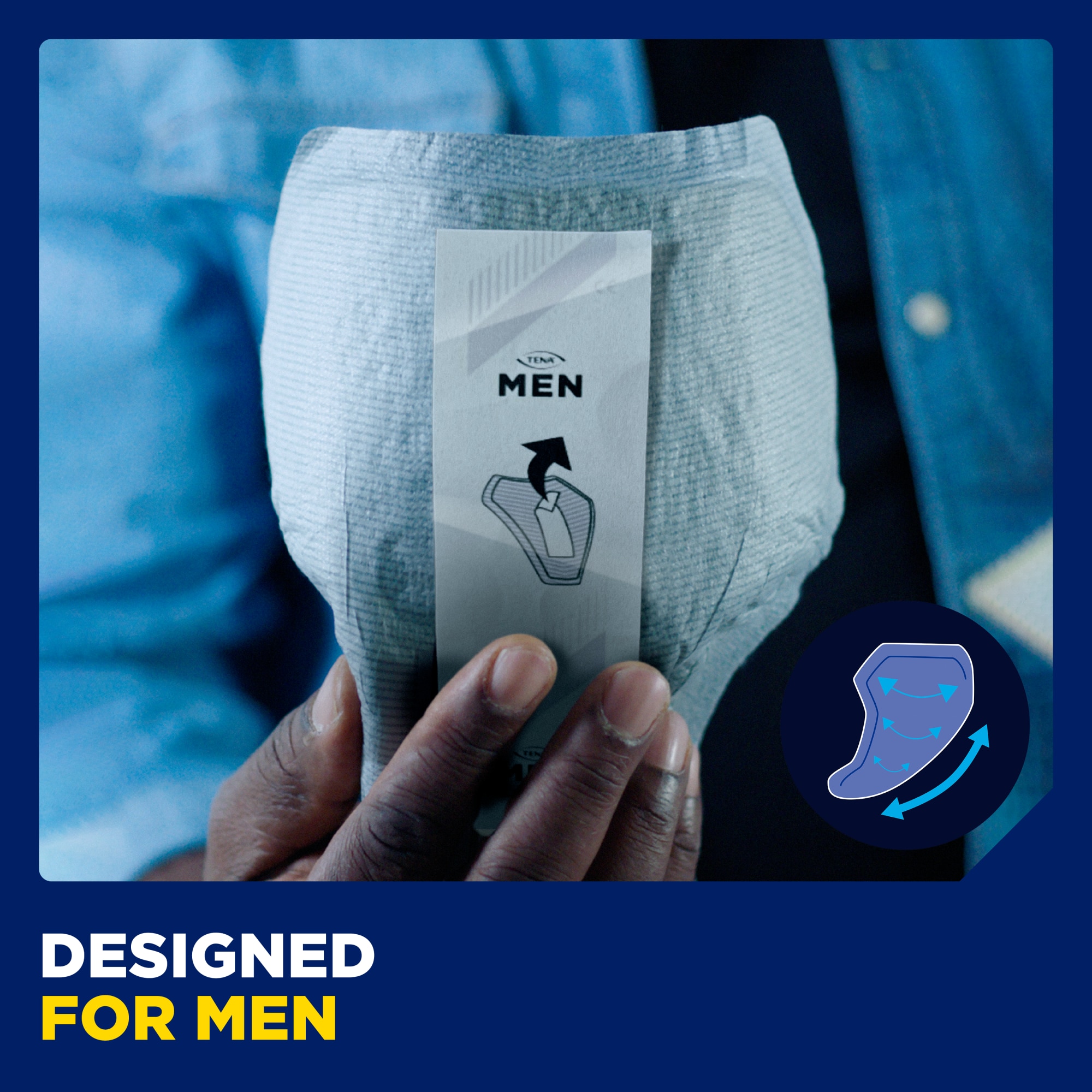 A single TENA Men absorbent guard, unfolded