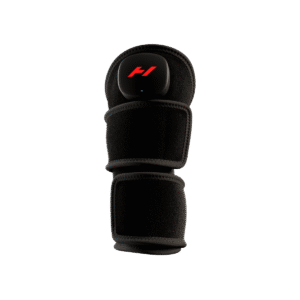 Hyperice Venom 2 heated leg massage wrap wrapped around a thigh and knee