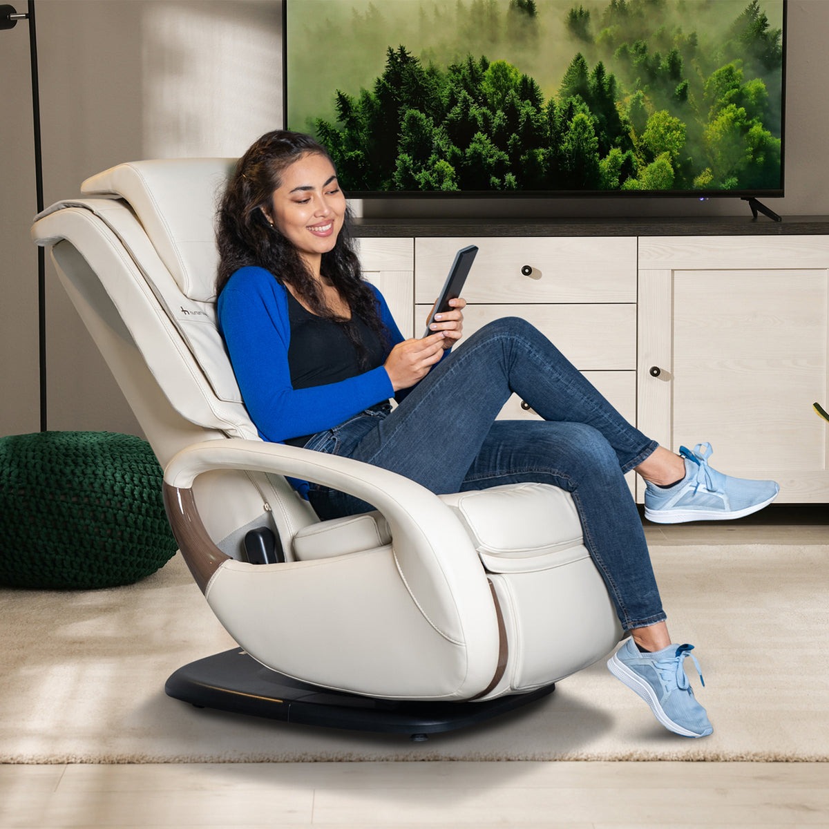 Human Touch WholeBody 8.0 full body massage chair in black upholstery, reclined