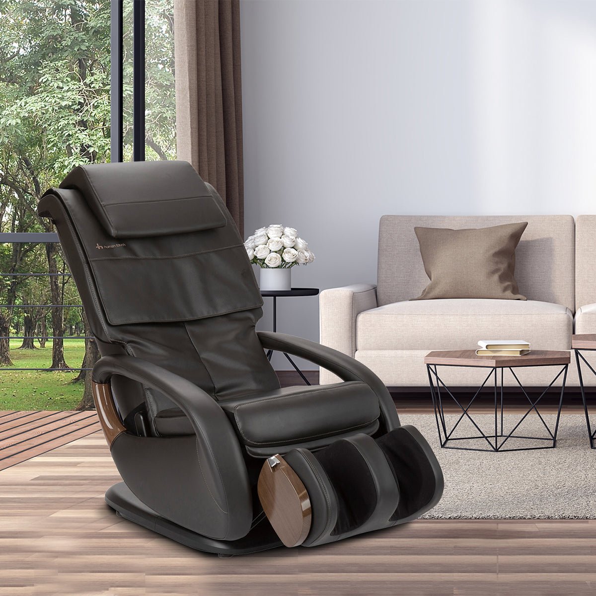 Human Touch WholeBody 8.0 full body massage chair in black upholstery, reclined — view 3