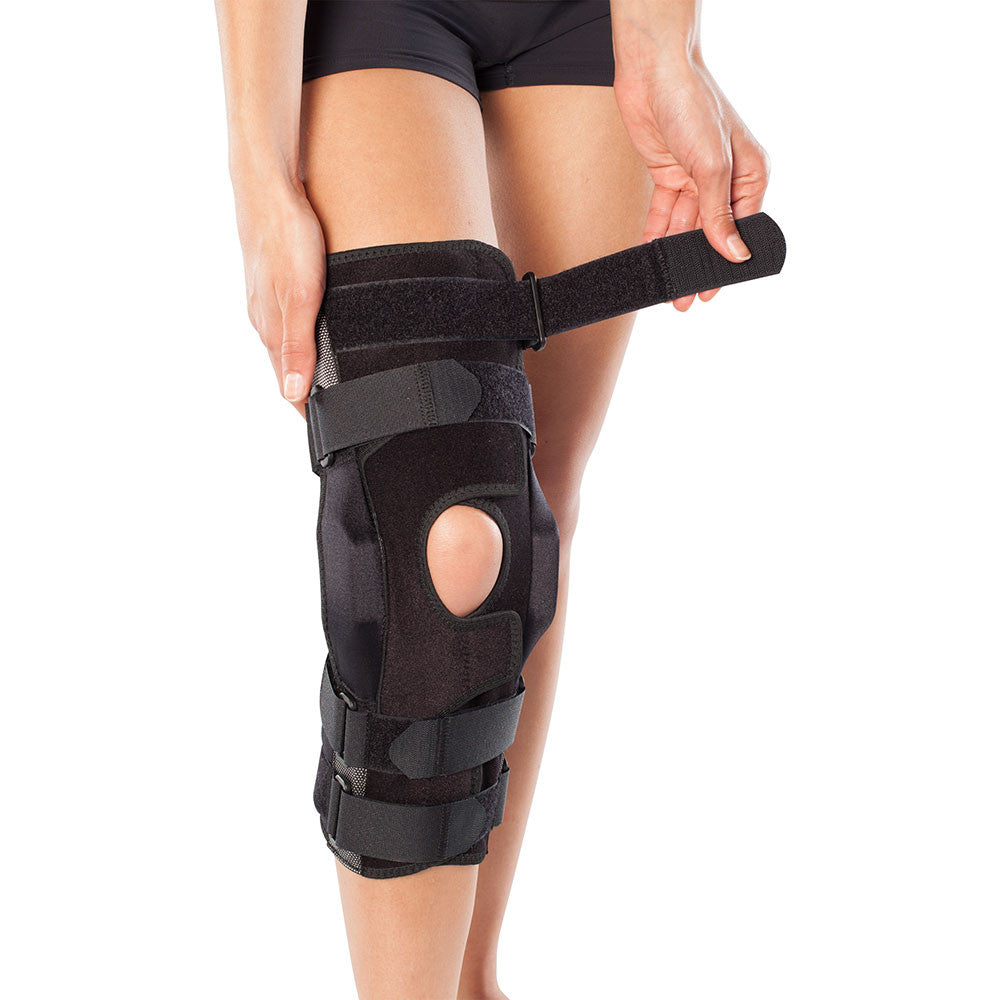 BioSkin Gladiator hinged knee brace in black with wraparound straps and 15-inch side hinge, size M — view 4